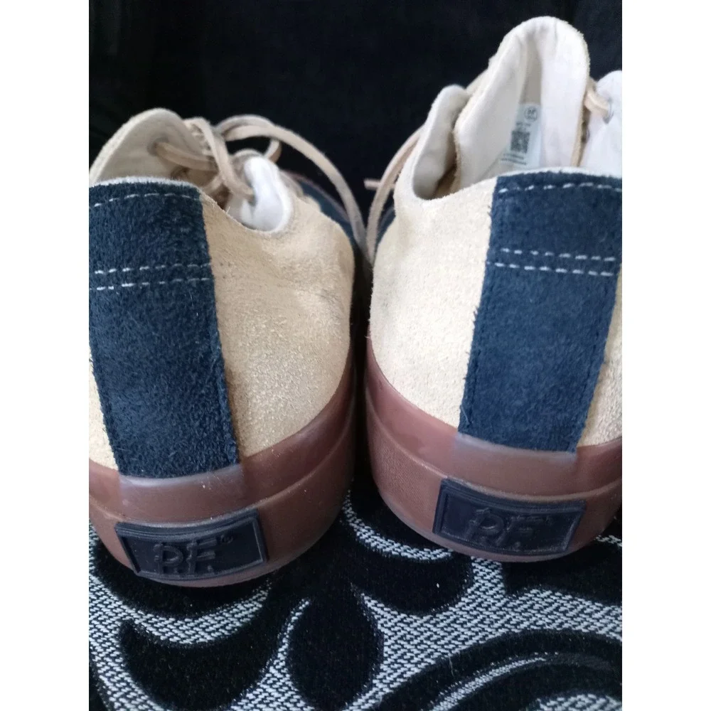 PF Flyers Grounder Low Cream Navy Suede Sneakers Mens 14 GR25LLNW Gum Sole